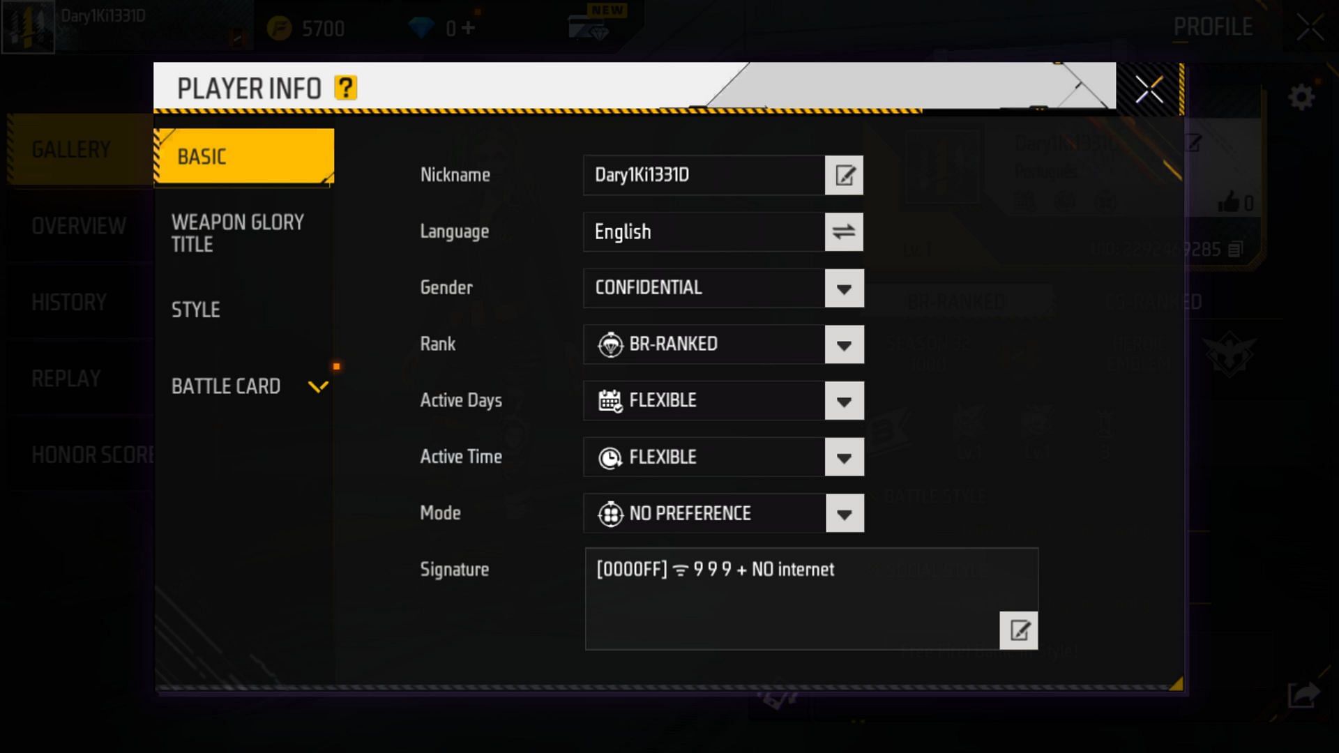 Insert the required hex code before the text of the signature (Image via Garena)